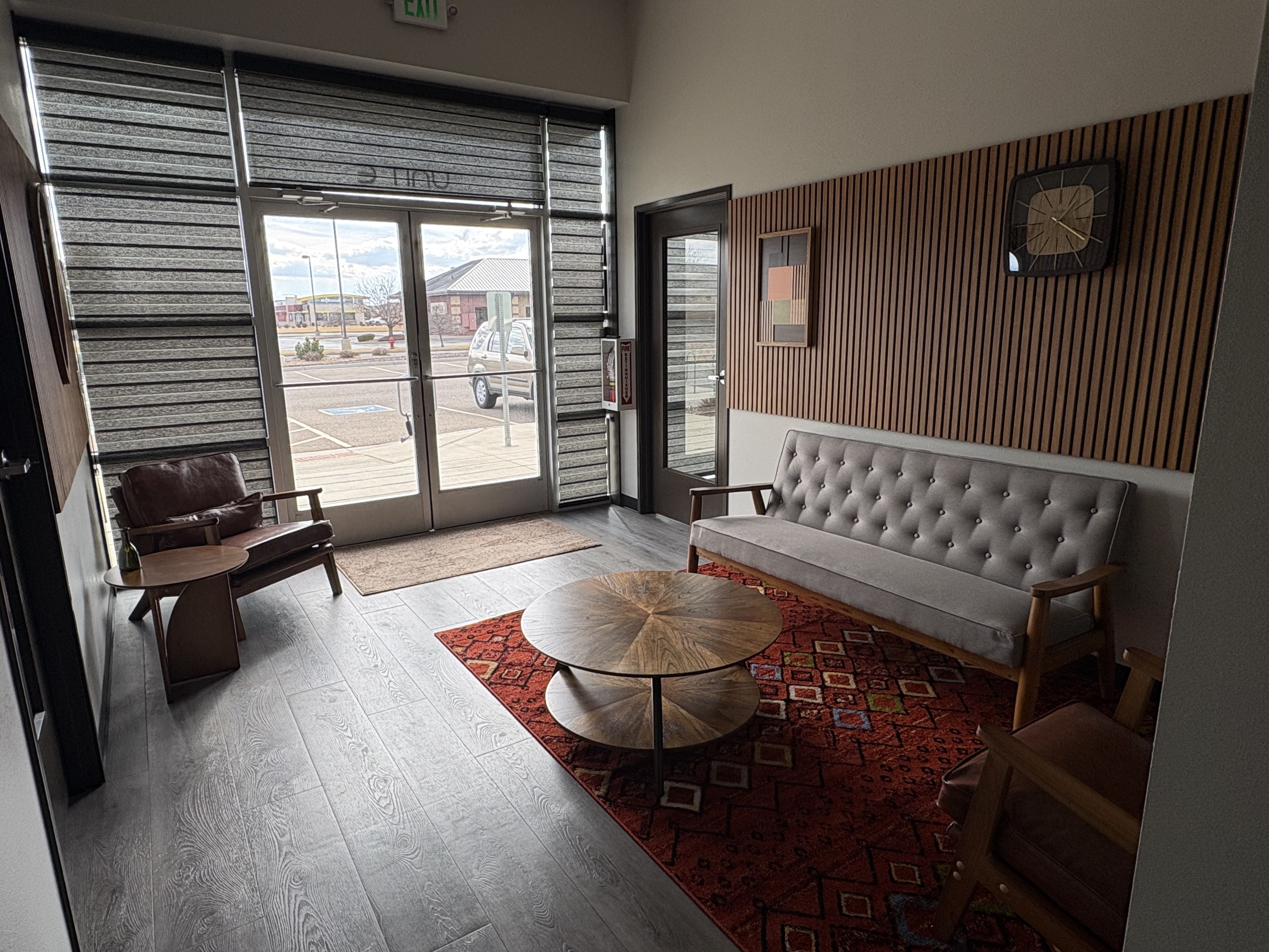 Welcoming entrance and lobby at Leaf Coworking